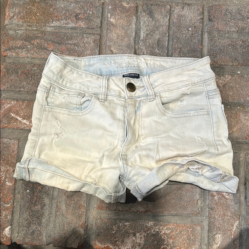 American Eagle Outfitters Cream Jean Shorts Distressed Cuffed